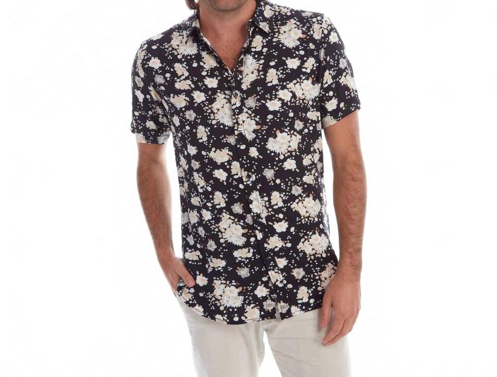 NEW PX short sleeve floral rayon shirt in black